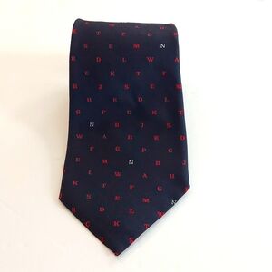 I.Magnin Men's Navy and Red Logo Tie SILK Formal Business Luxury Sz.56'